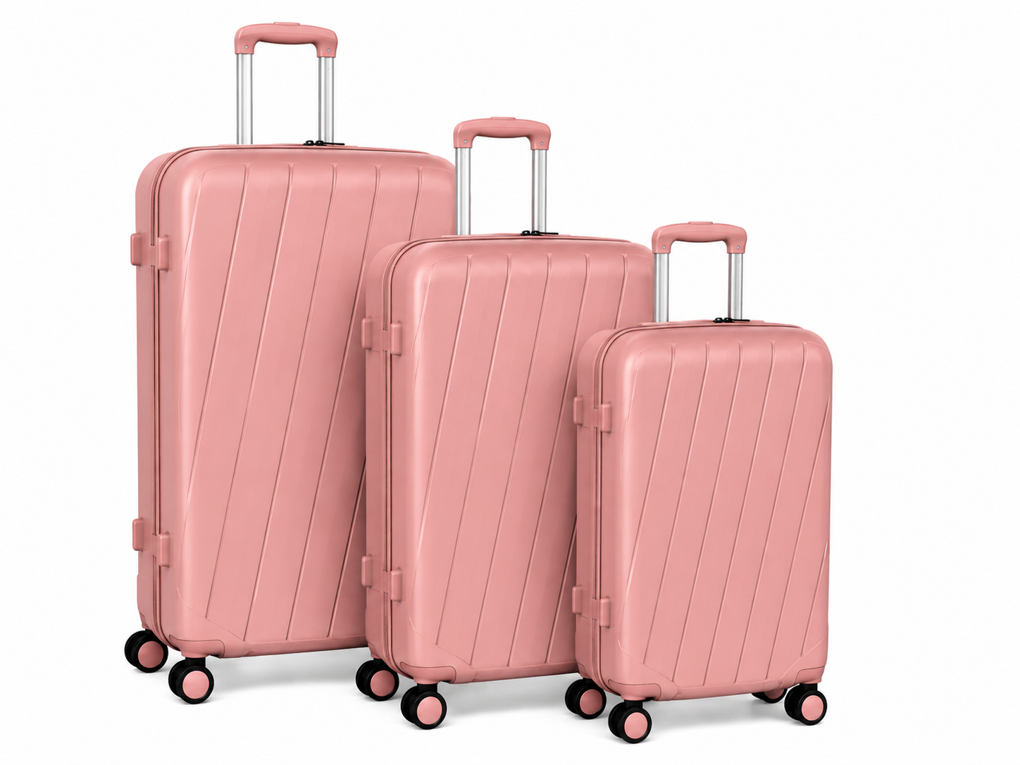 (image for) ARMAX Dusty Pink Ribbed Hard-Shell Set of 3 Spinner Suitcase